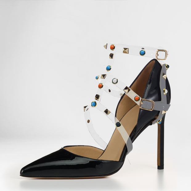 PVC Gold Studs with Red Turquoise Black T Straplet Straplets